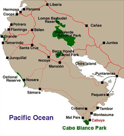 Map on how to get to Cabuya Detailed map on how to get to Cabuya & Cabo Blanco Park